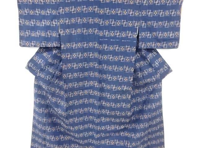 アンティーク　絣柄織り出し手織り紬着物